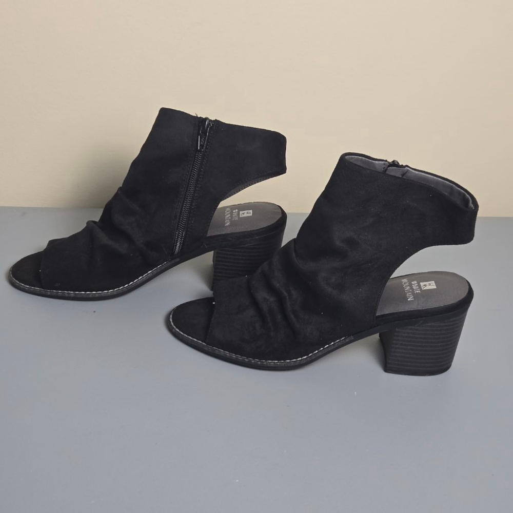 Women's White Mountain Black Suede Peep Toe Ankle Boots Size 7 - Picture 2 of 10